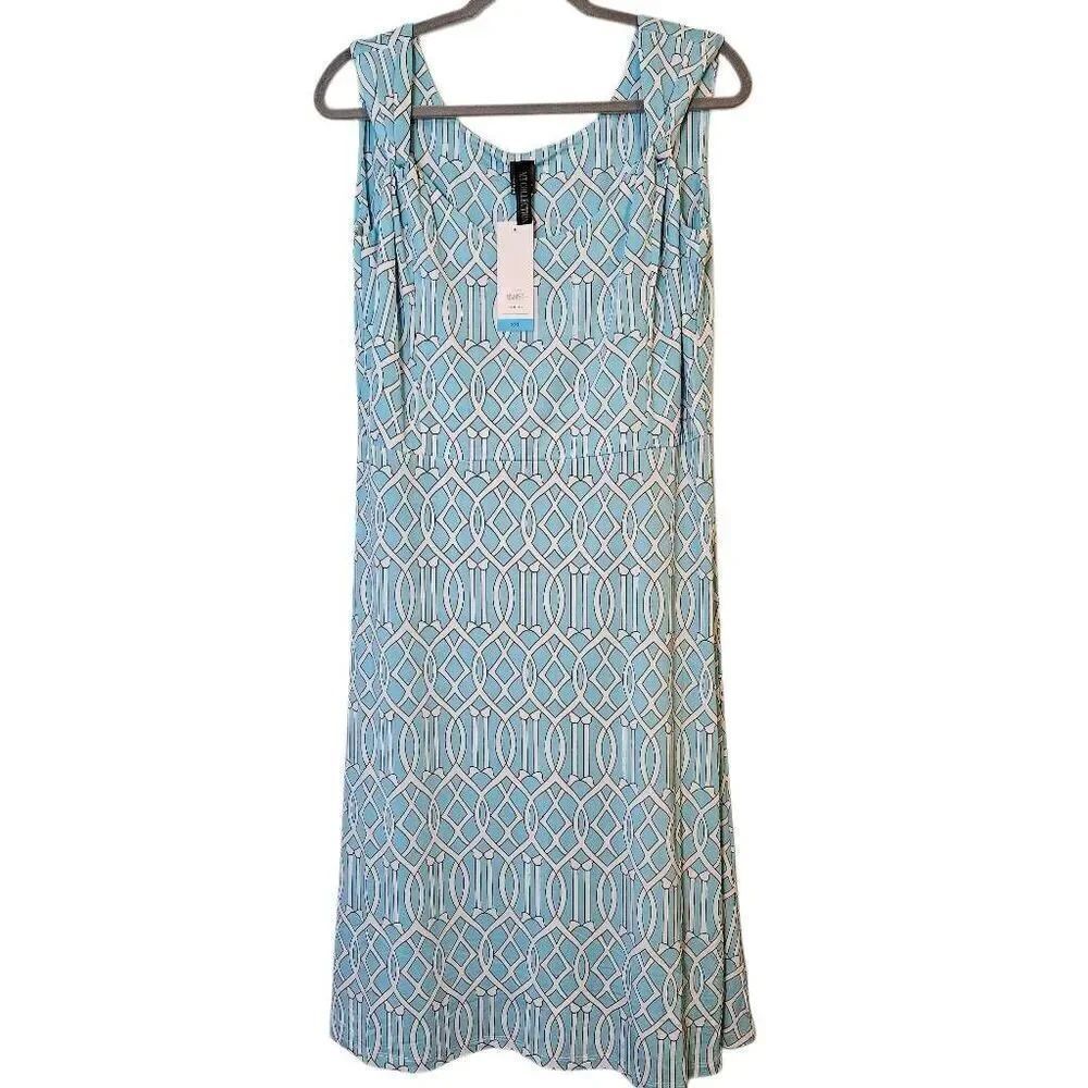 MT Collection dress, light blue and white midi sleeveless. Size XXL. NWT. # 8